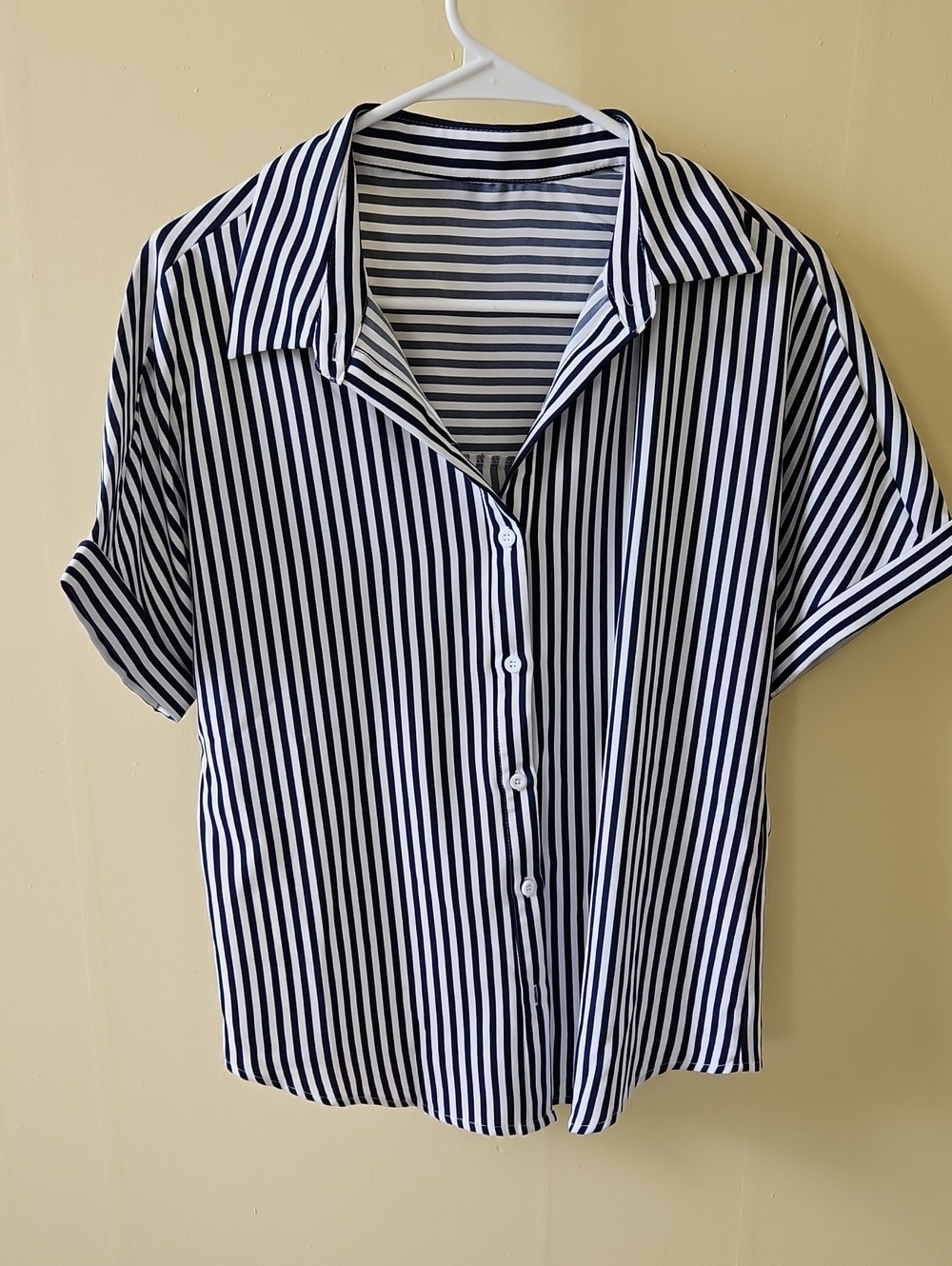 Navy and White Vertical Stripe Button-Up Shirt